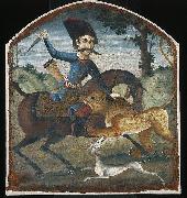 unknow artist Hunter on Horseback Attacked by a Lion France oil painting artist